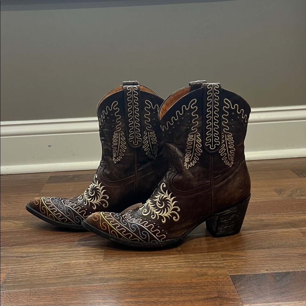 Old Gringo Brown Embroidered Western Ankle Boots Size 9.5 - Picture 2 of 7